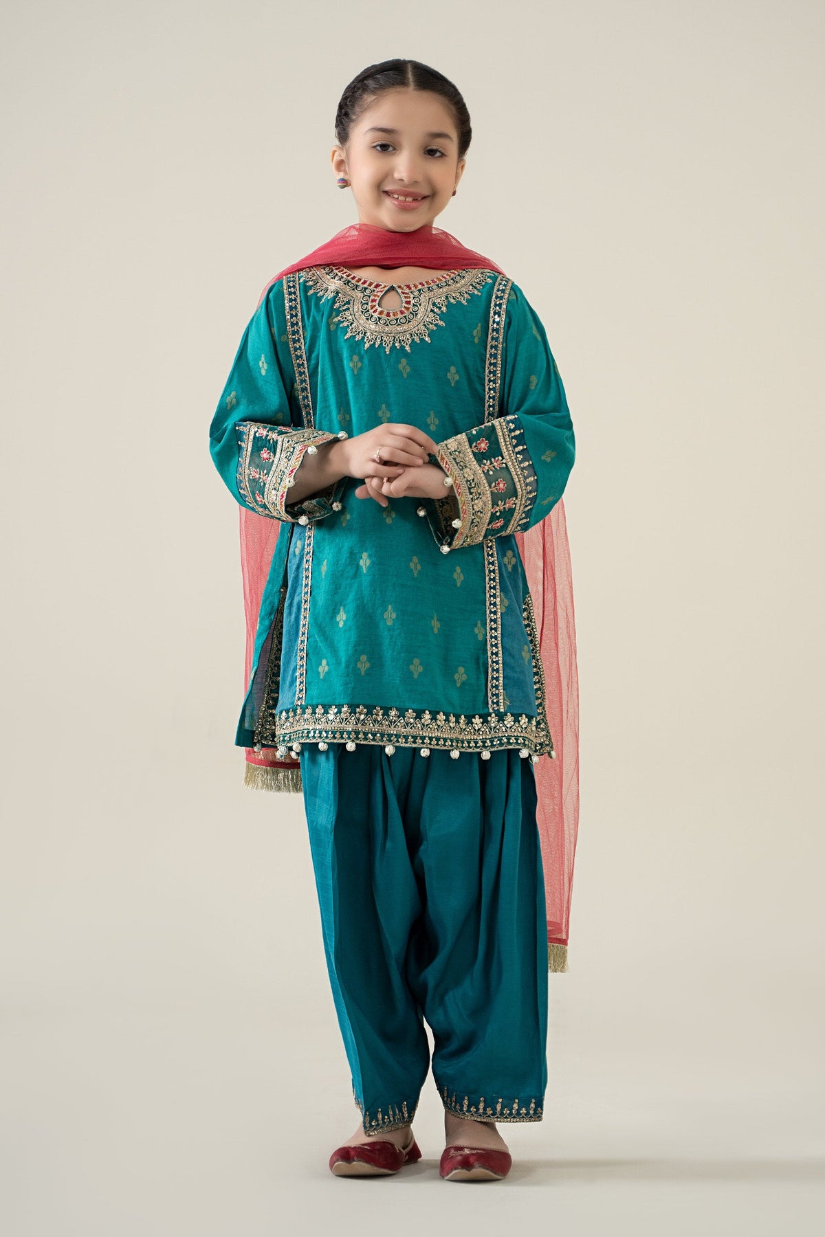 3 Piece Embroidered Paper Cotton Jacquard Suit - Kids Clothes - available at Maria Faisal in UK and USA