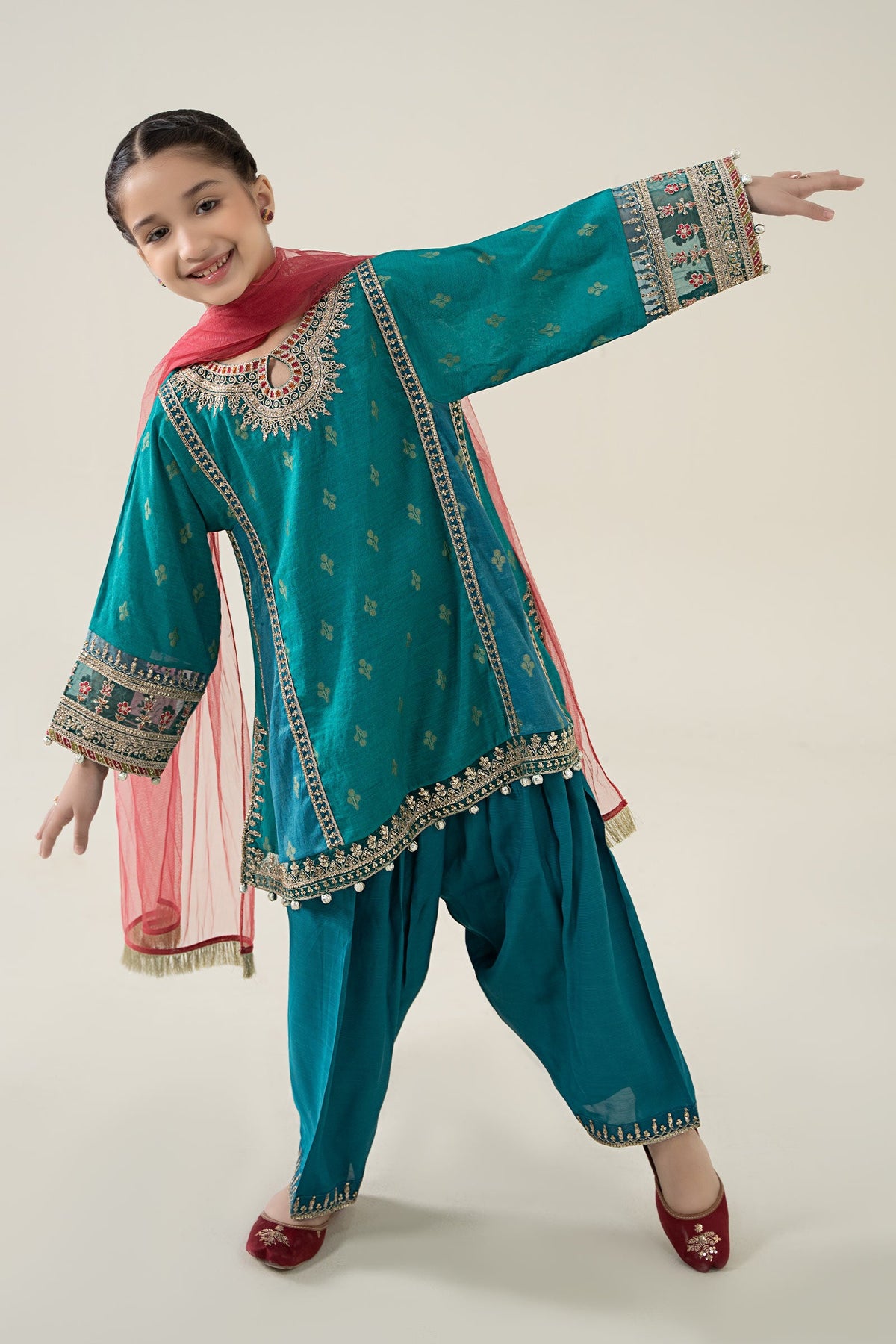 3 Piece Embroidered Paper Cotton Jacquard Suit - Kids Clothes - available at Maria Faisal in UK and USA
