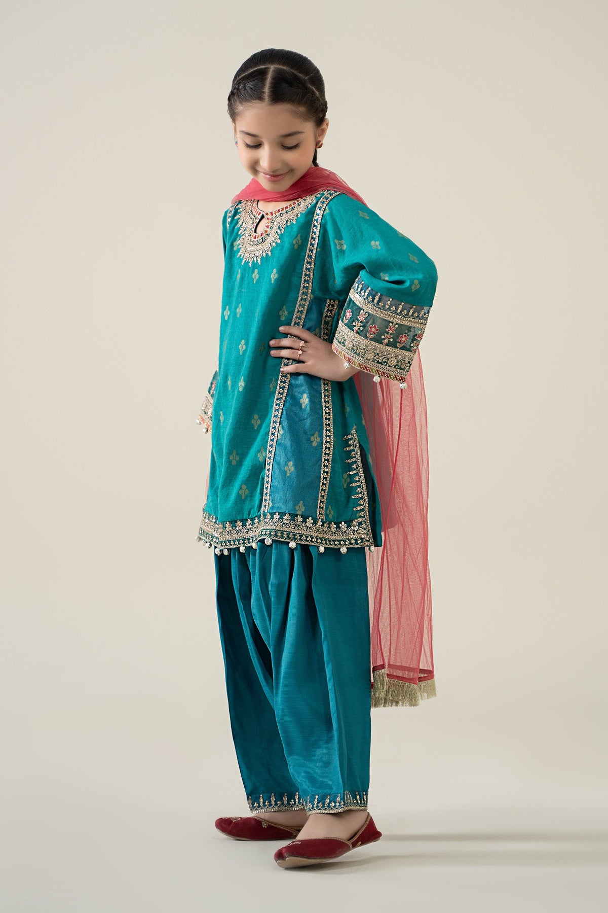 3 Piece Embroidered Paper Cotton Jacquard Suit - Kids Clothes - available at Maria Faisal in UK and USA