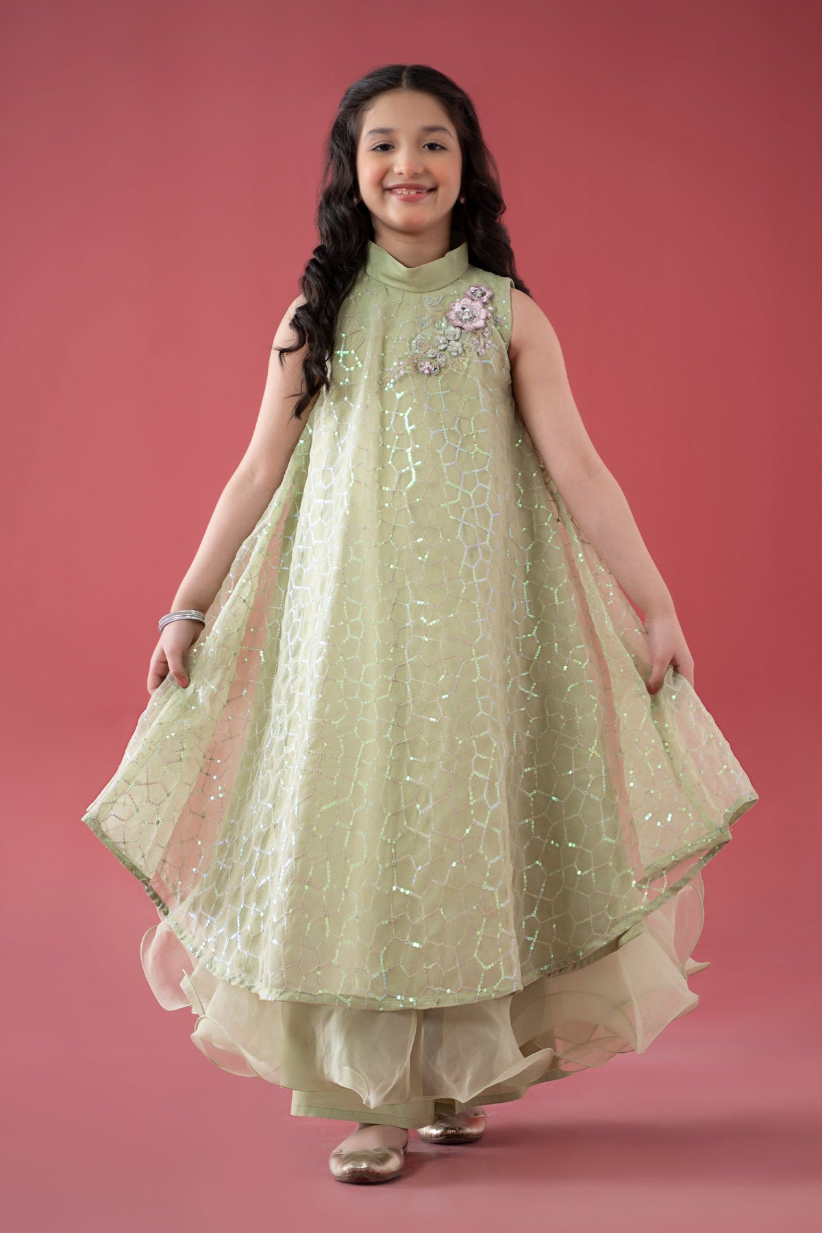 3 Piece Embroidered Poly Organza Suit - Kids Clothes - available at Maria Faisal in UK and USA