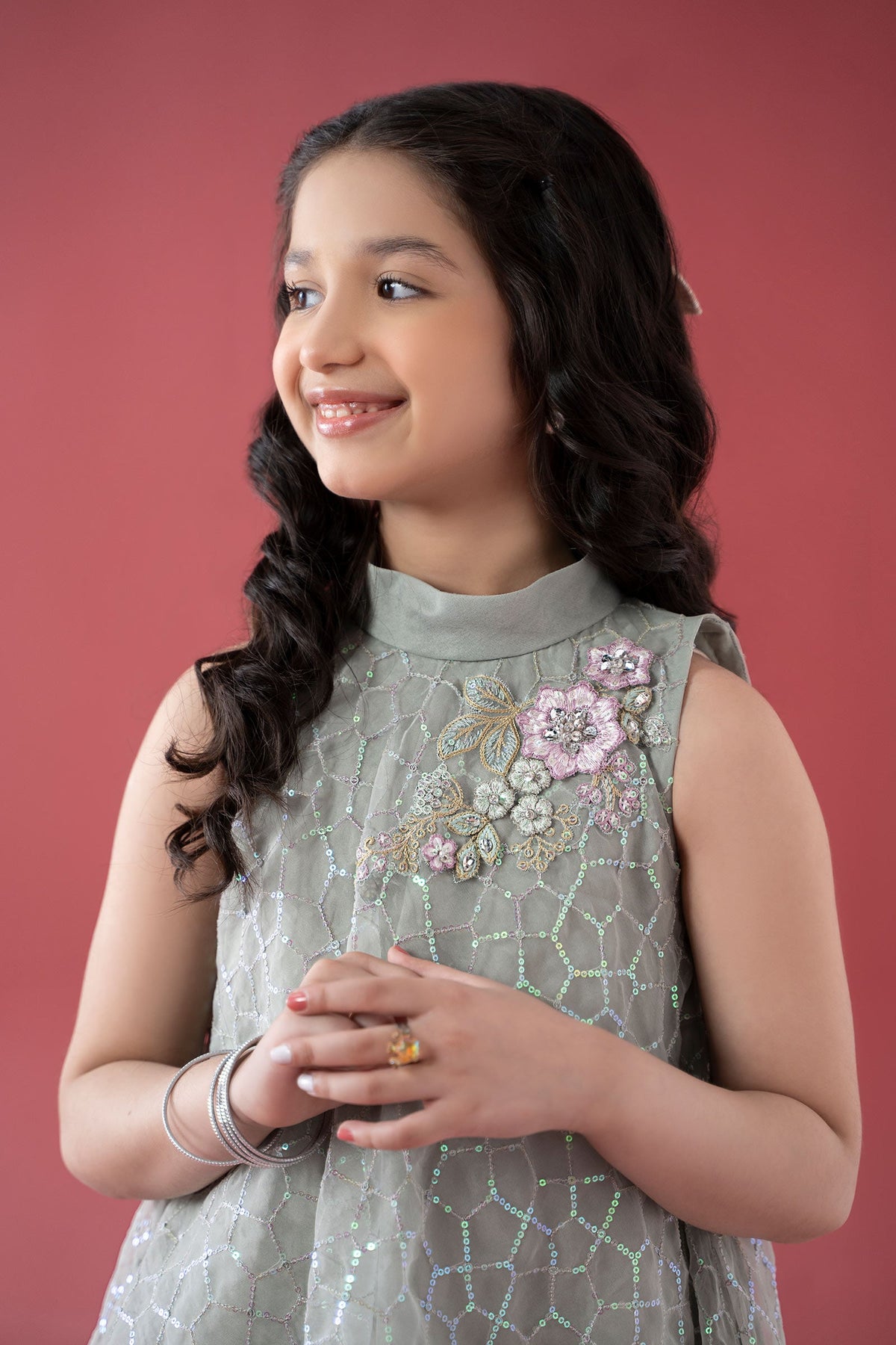 3 Piece Embroidered Poly Organza Suit - Kids Clothes - available at Maria Faisal in UK and USA