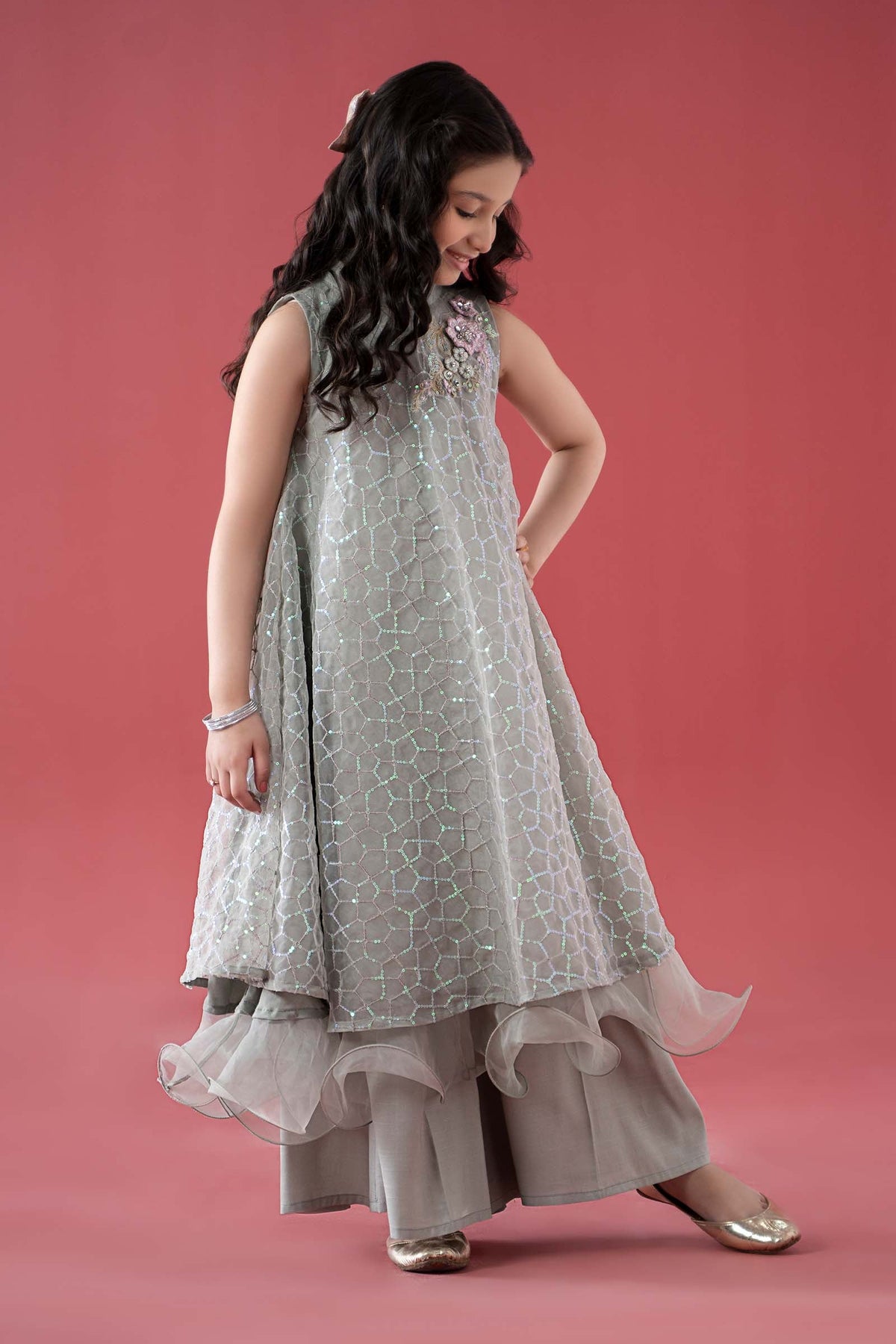 3 Piece Embroidered Poly Organza Suit - Kids Clothes - available at Maria Faisal in UK and USA