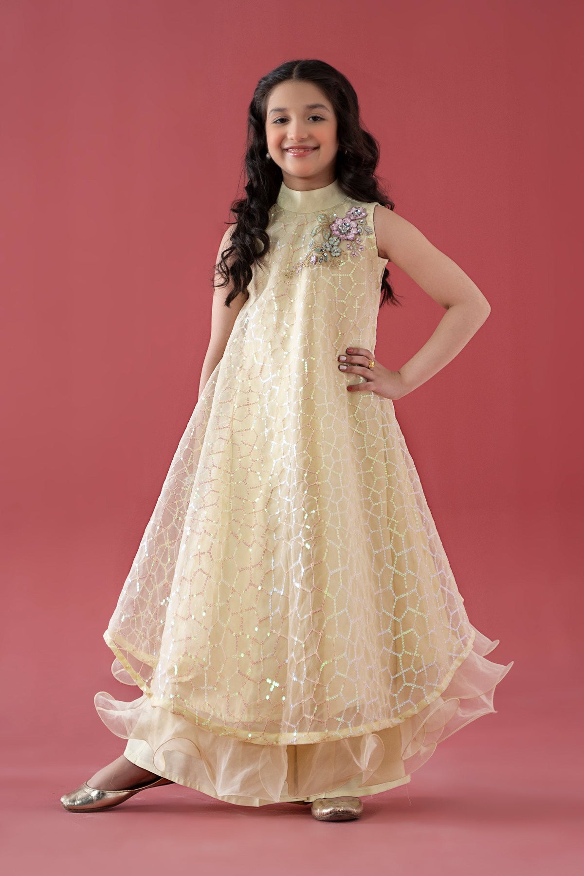 3 Piece Embroidered Poly Organza Suit - Kids Clothes - available at Maria Faisal in UK and USA