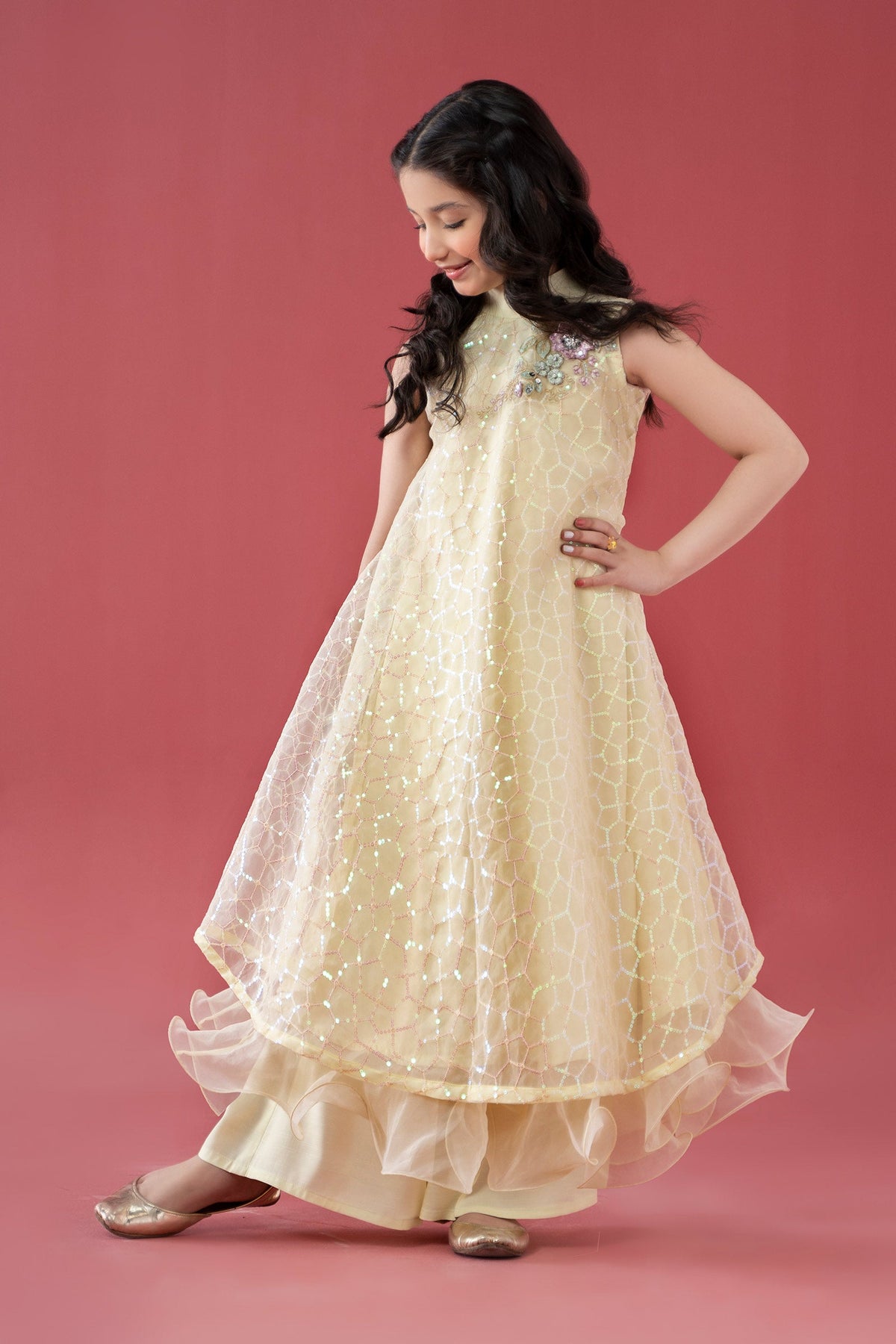 3 Piece Embroidered Poly Organza Suit - Kids Clothes - available at Maria Faisal in UK and USA