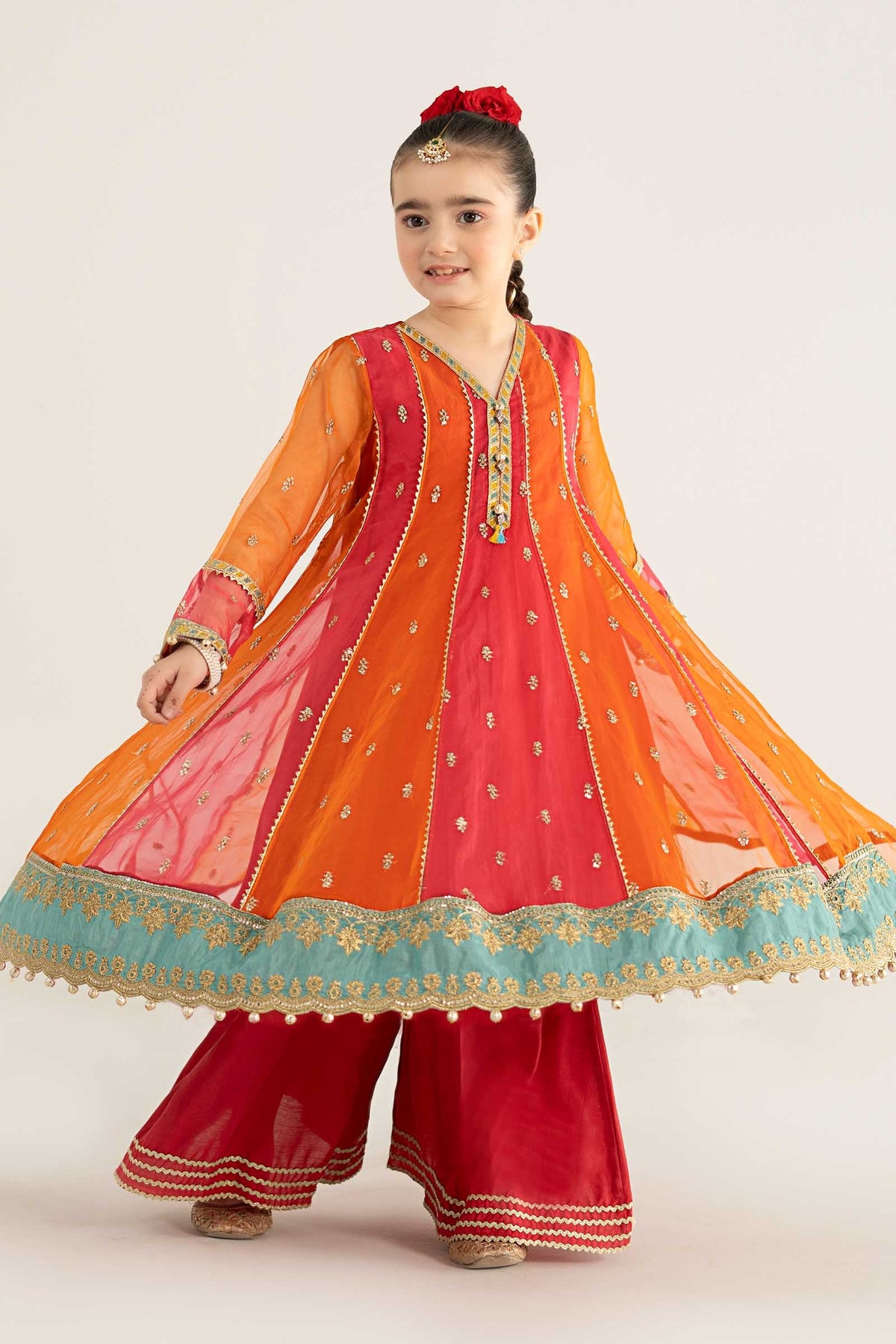 3 Piece Embroidered Poly Organza Suit - Kids Clothes - available at Maria Faisal in UK and USA