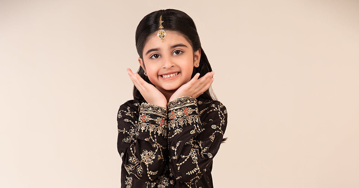 3 Piece Embroidered Raw Silk Suit - Kids Clothes - available at Maria Faisal in UK and USA