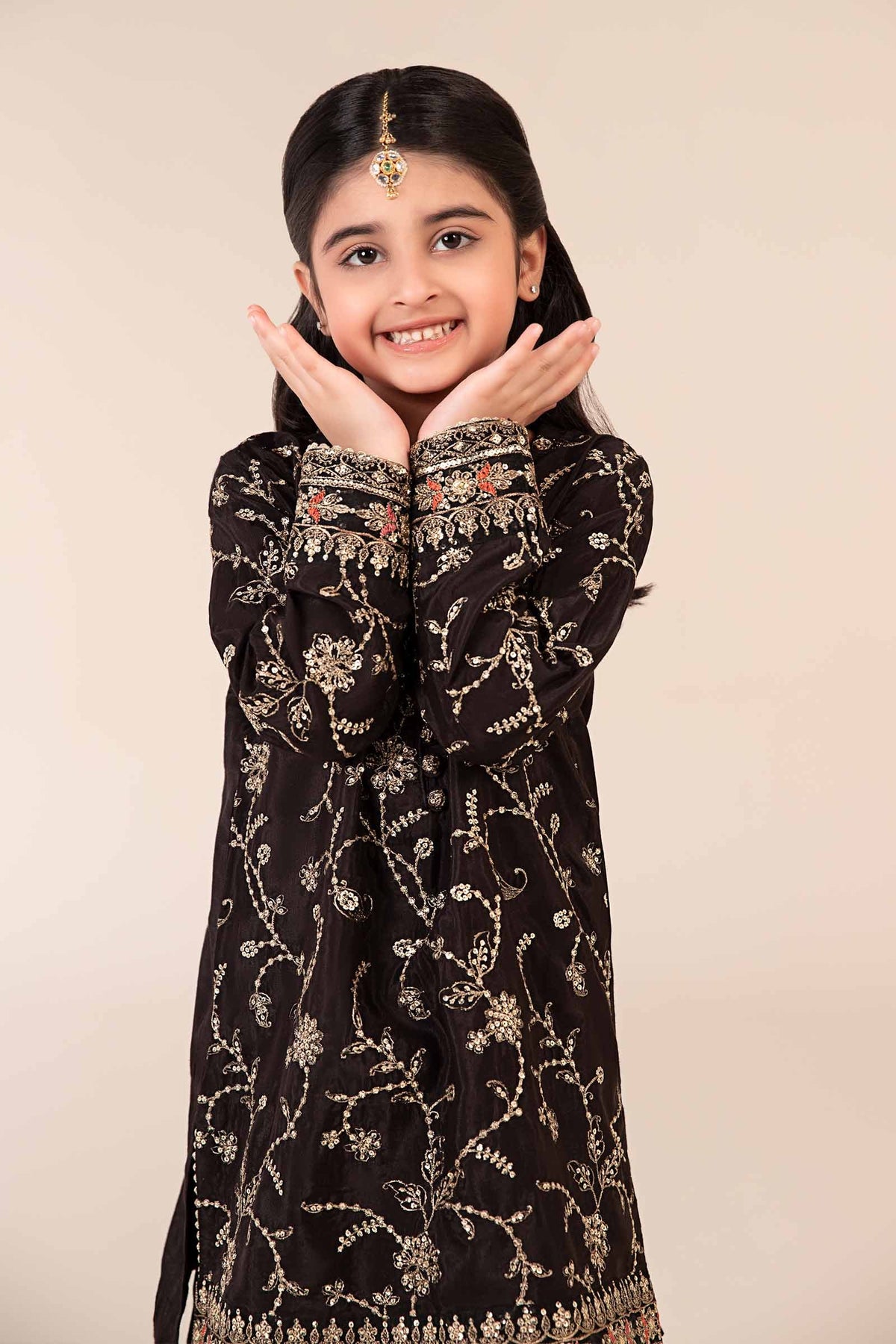 3 Piece Embroidered Raw Silk Suit - Kids Clothes - available at Maria Faisal in UK and USA