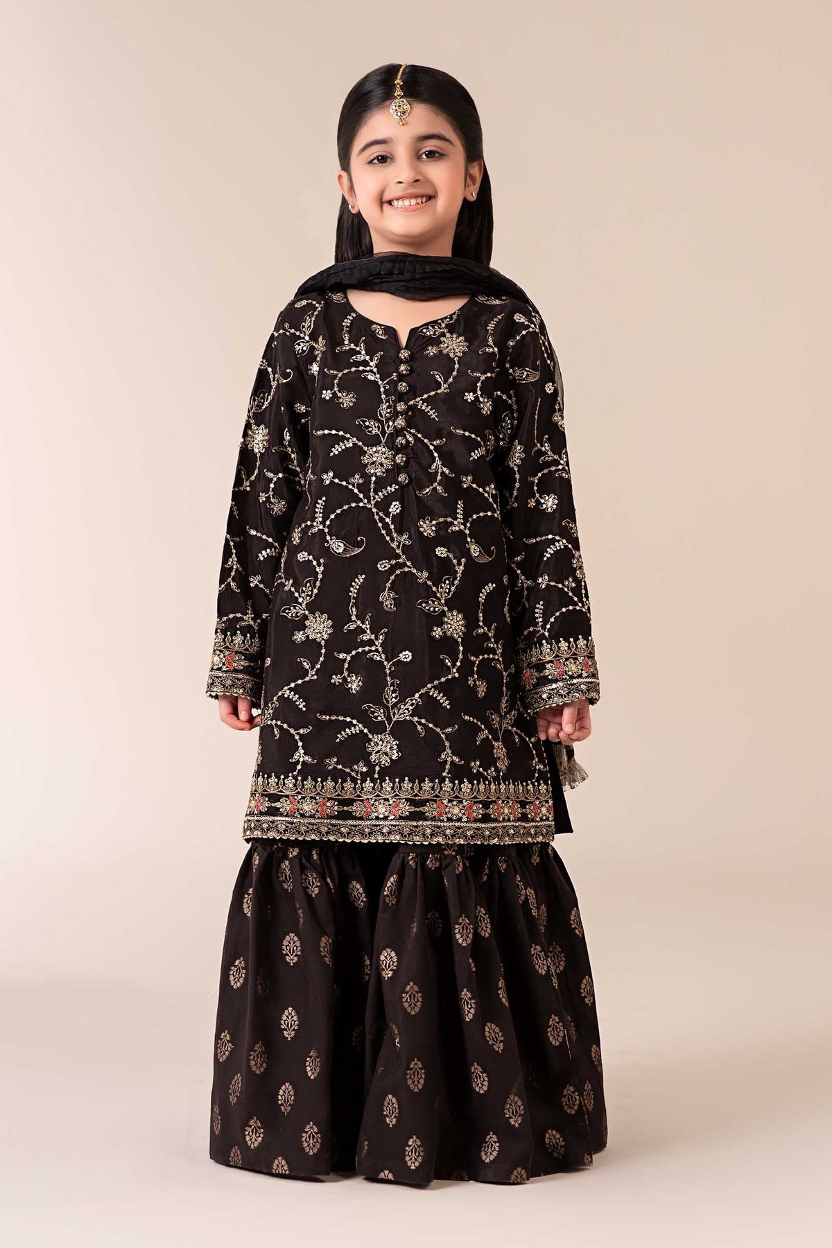 3 Piece Embroidered Raw Silk Suit - Kids Clothes - available at Maria Faisal in UK and USA