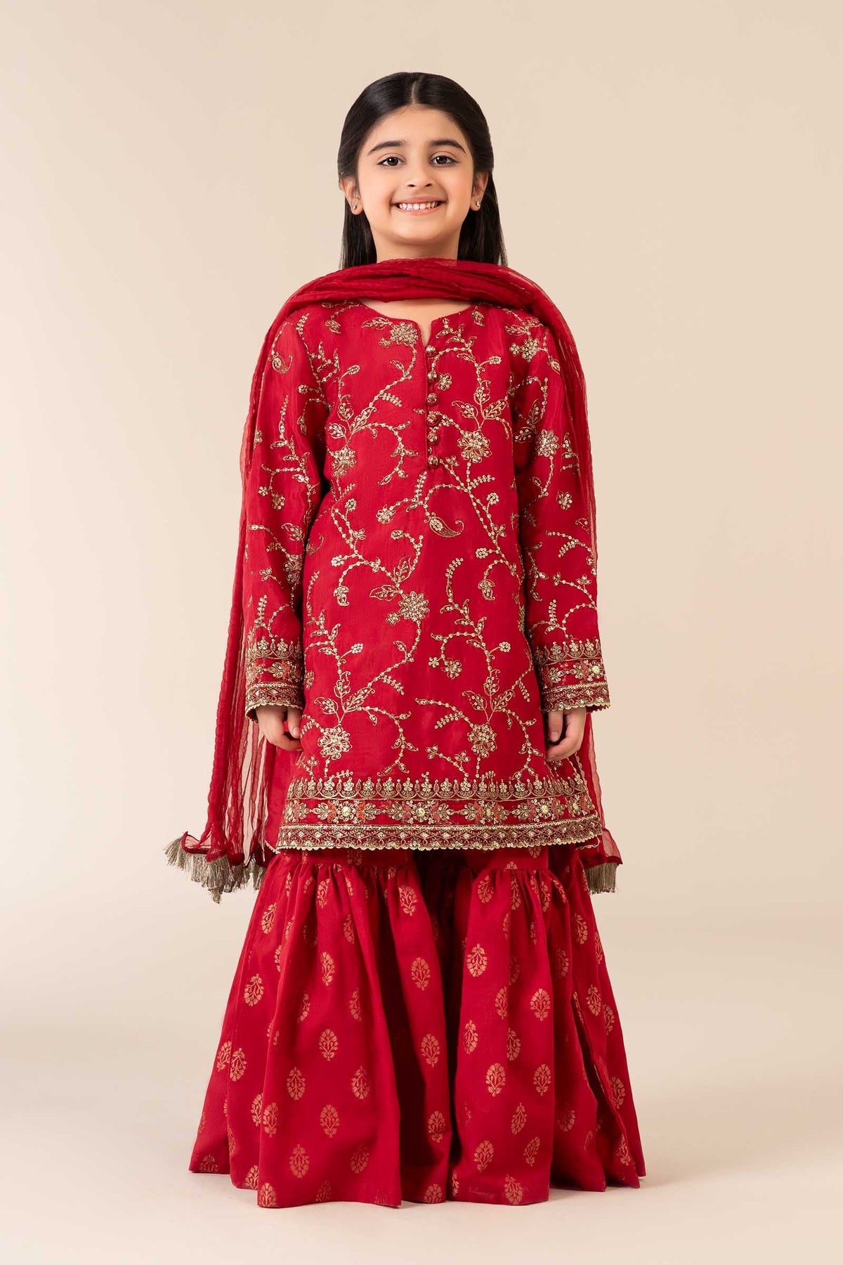 3 Piece Embroidered Raw Silk Suit - Kids Clothes - available at Maria Faisal in UK and USA