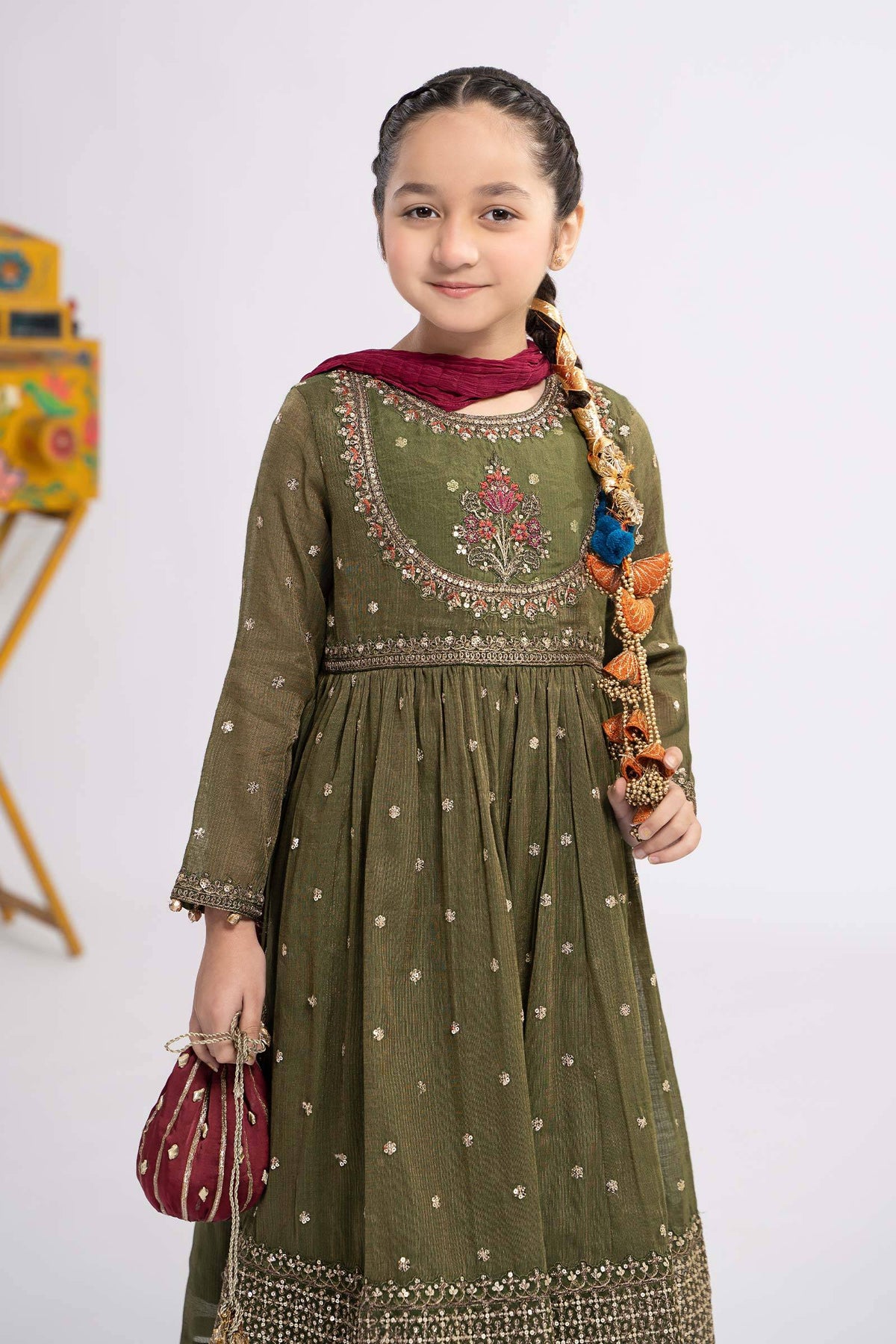 Maria B | 3 Piece Embroidered Zari Lawn Suit | MKS-EF24-33 by Maria Faisal - Registered Vendor of : Maria B - type : Kids Clothes - 100% original wedding dresses