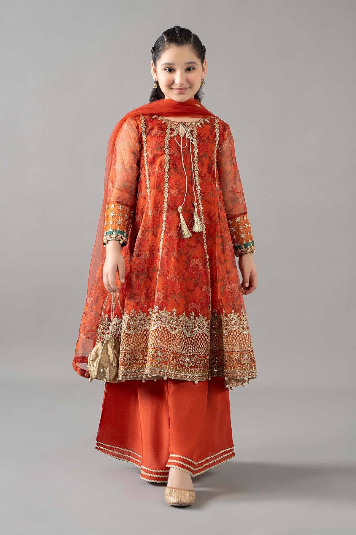 3 Piece Embroidered Poly Organza Suit - Kids Clothes - available at Maria Faisal in UK and USA