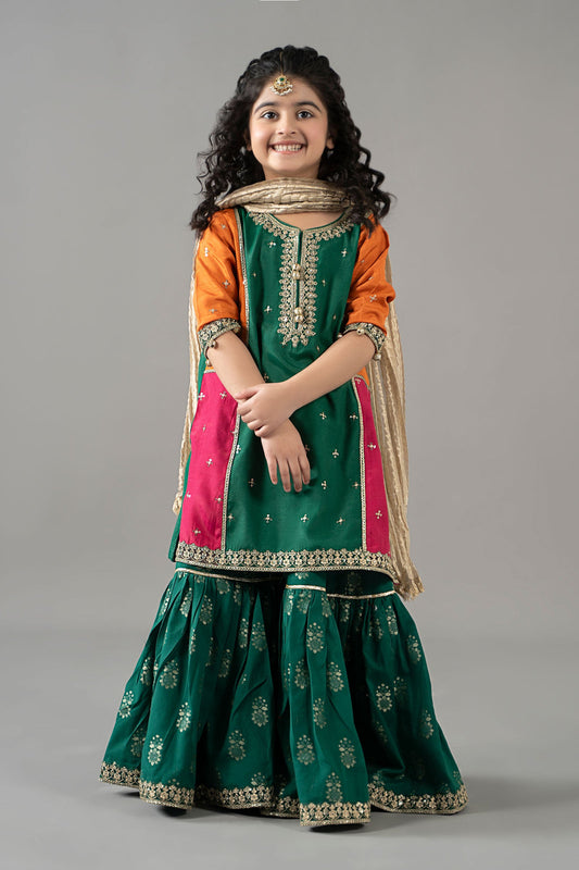 3 Piece Embroidered Raw Silk Suit - Kids Clothes - available at Maria Faisal in UK and USA