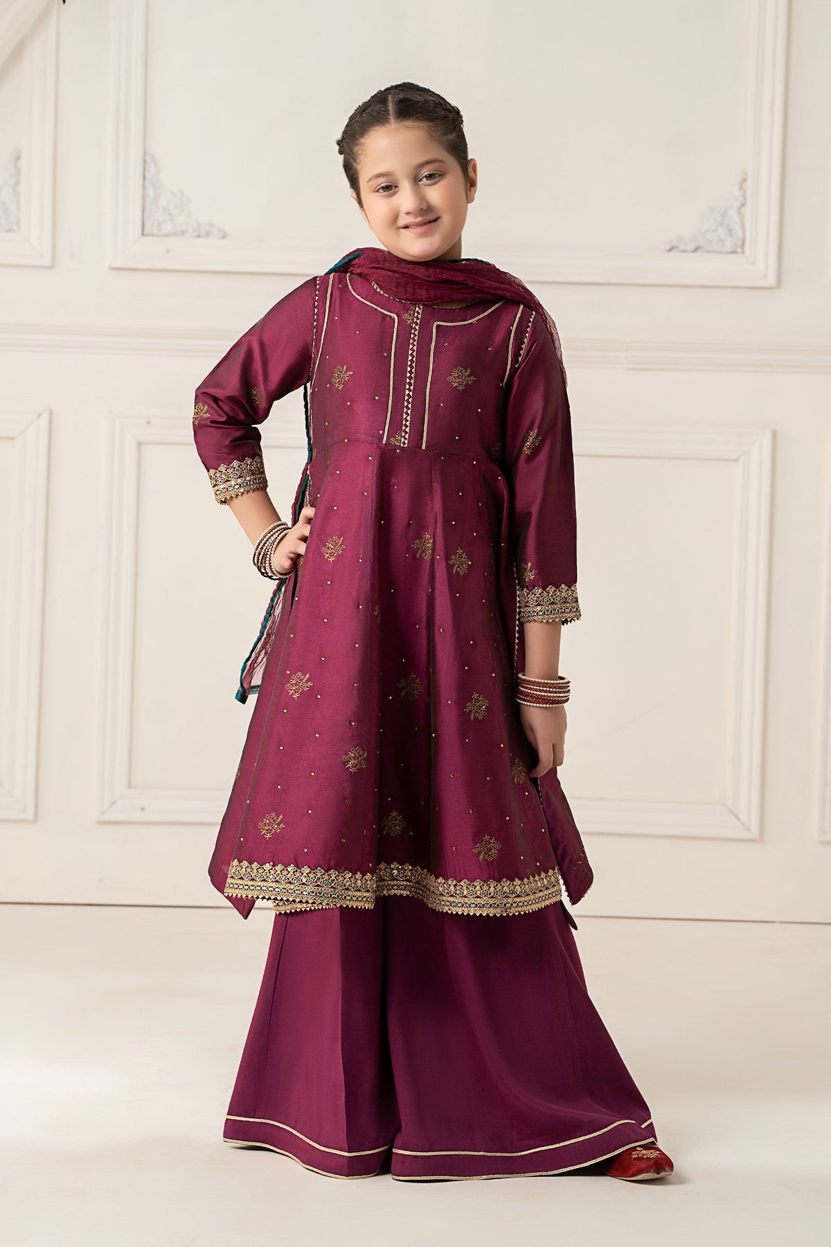 3 Piece Embroidered Polyester Net Suit - Kids Clothes - available at Maria Faisal in UK and USA