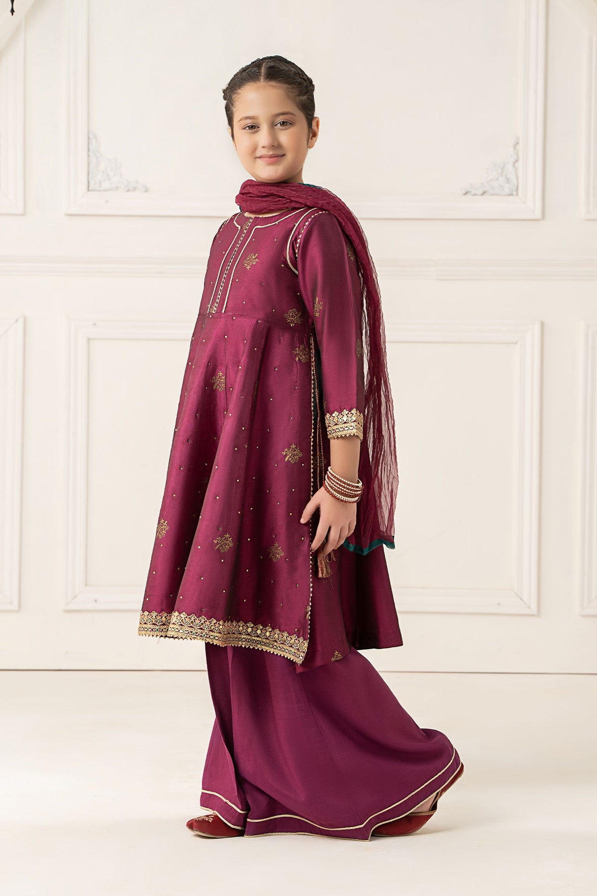 3 Piece Embroidered Polyester Net Suit - Kids Clothes - available at Maria Faisal in UK and USA