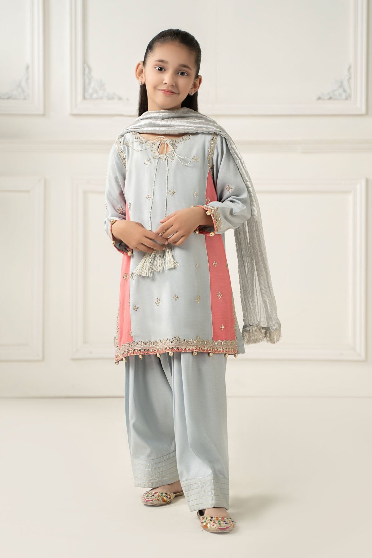 3 Piece Embroidered Polyester Net Suit - Kids Clothing - available at Maria Faisal in UK and USA.