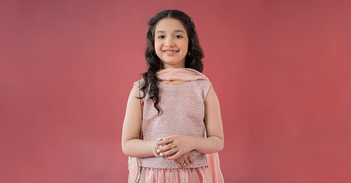 3 Piece Embroidered Raw Silk Suit - Kids Clothes - available at Maria Faisal in UK and USA