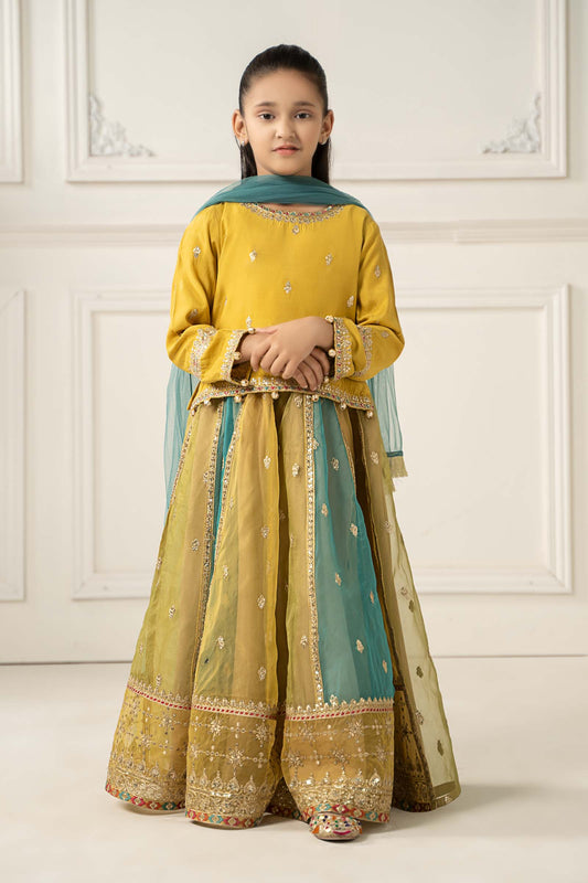 3 Piece Embroidered Raw Silk Suit - Kids Clothes - available at Maria Faisal in UK and USA