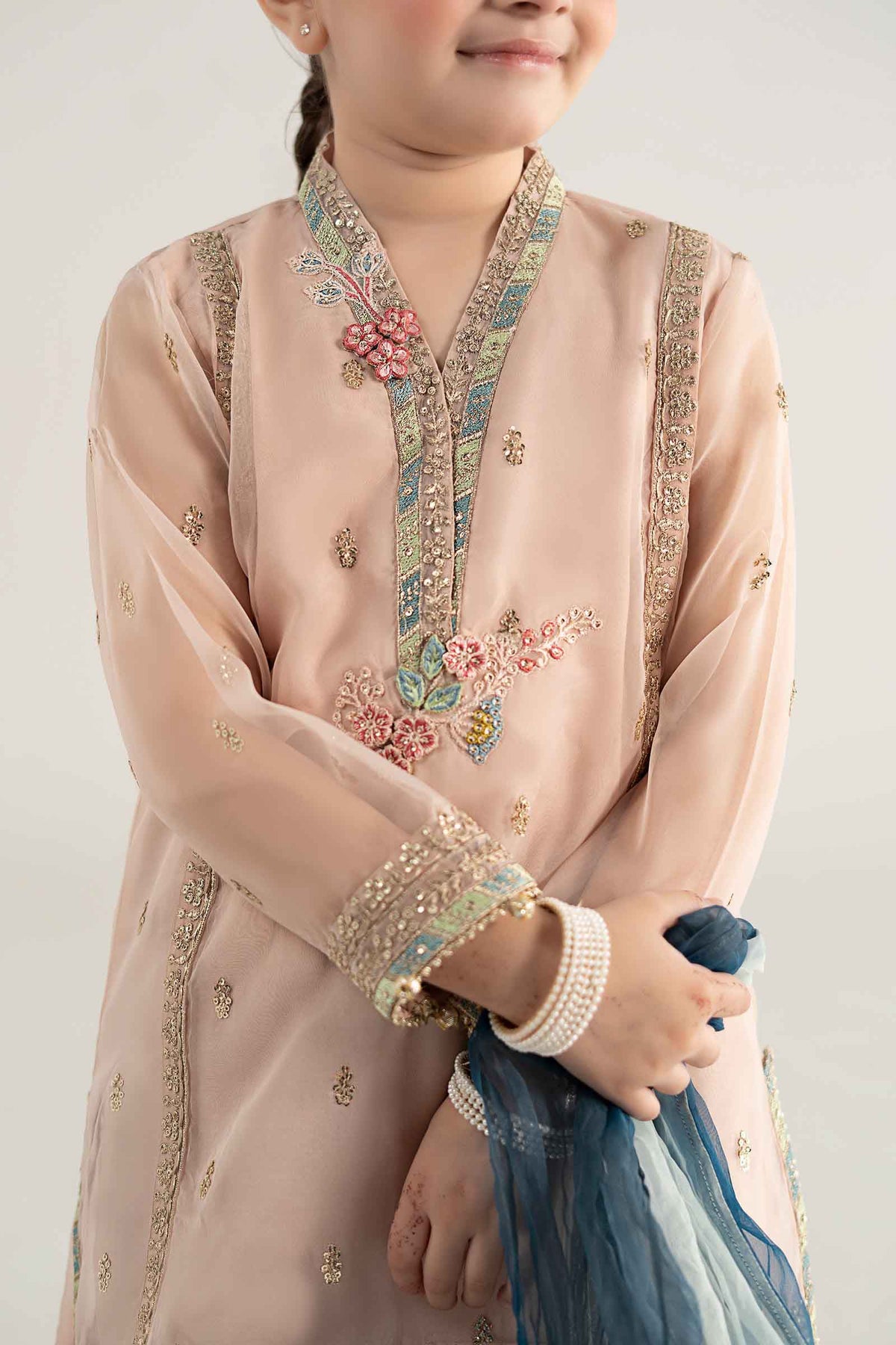 3 Piece Embroidered Poly Organza Suit - Kids Clothes - available at Maria Faisal in UK and USA