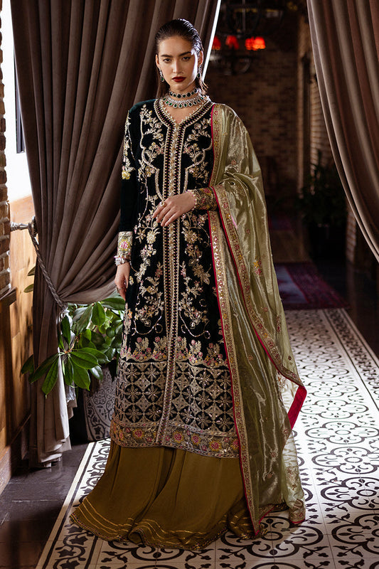 Mushq | Deja Vu Velvet | Nostalgic Shadows - Designer Dress with Intricate embroidery and embellishments. Shop elegent wedding dress at Maria Faisal.