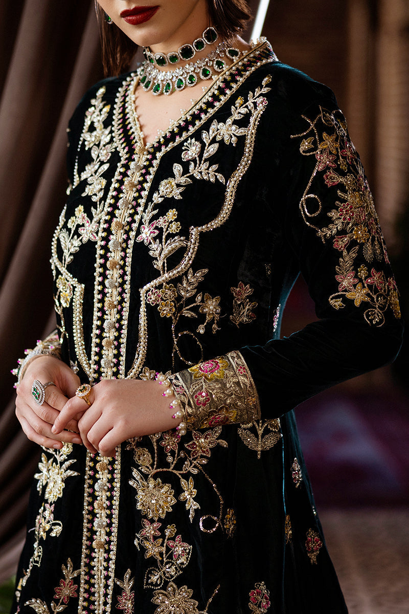 Mushq | Deja Vu Velvet | Nostalgic Shadows - Designer Dress with Intricate embroidery and embellishments. Shop elegent wedding dress at Maria Faisal.