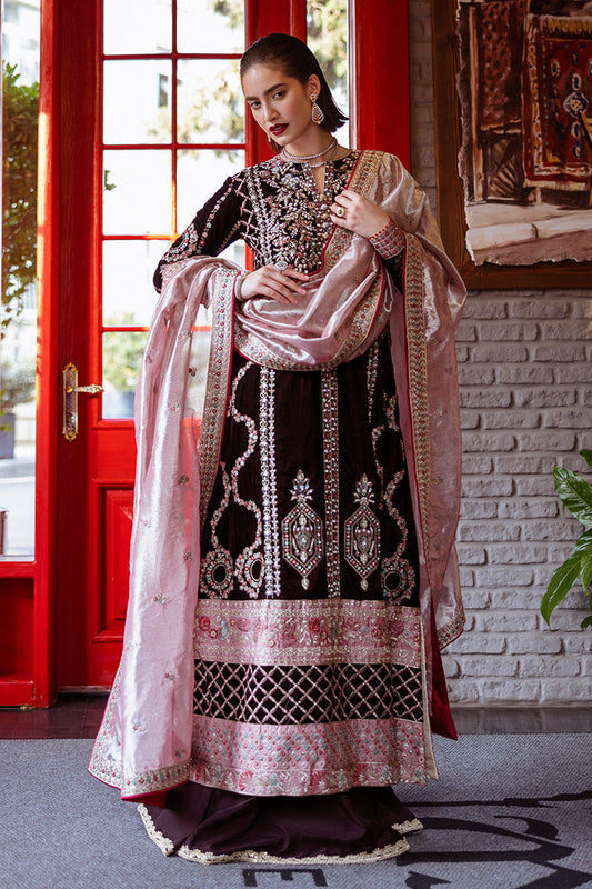 Mushq | Deja Vu Velvet | Echoing Dreams - Designer Dress with Intricate embroidery and embellishments. Shop elegent wedding dress at Maria Faisal.
