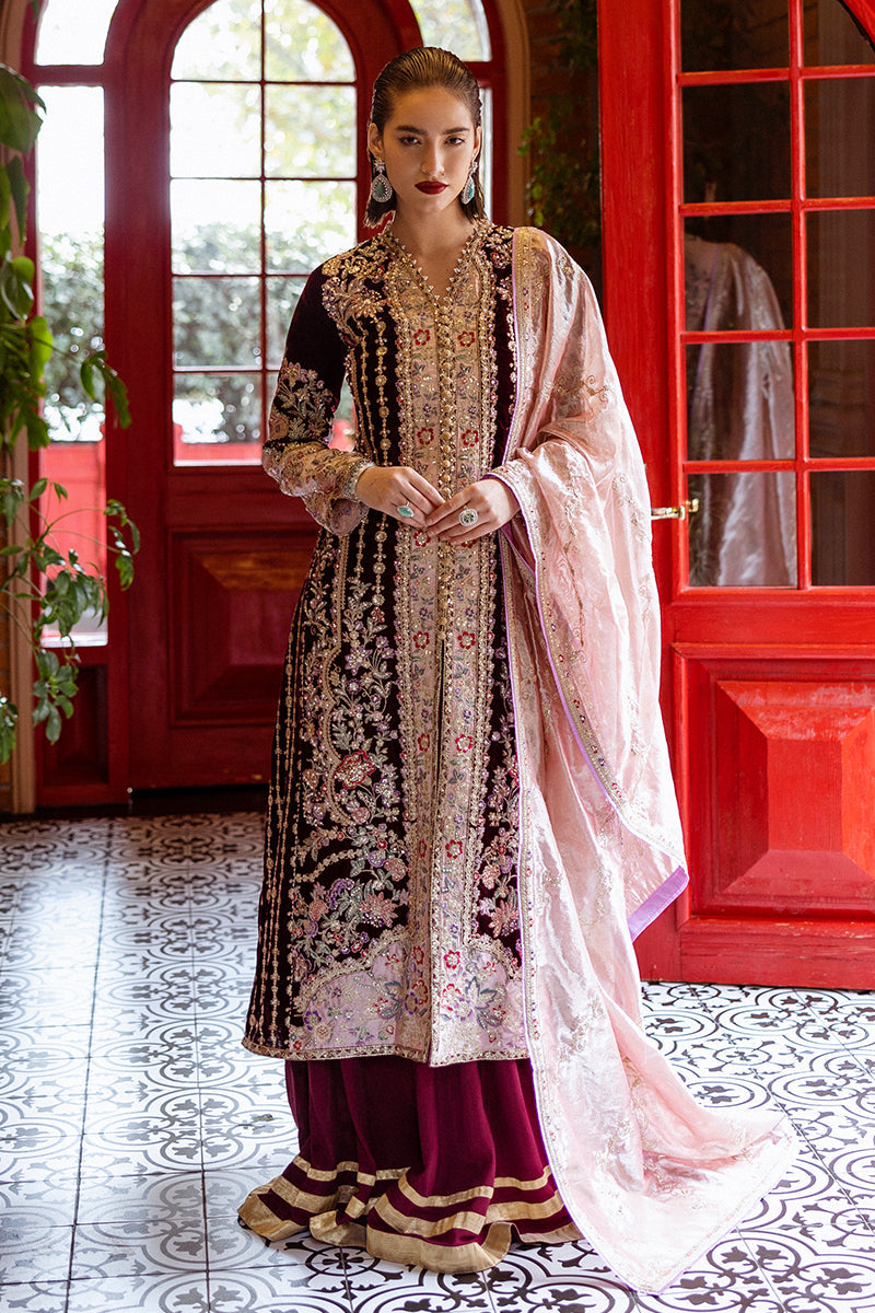 Mushq | Deja Vu Velvet | Sentimental Journey - Designer Dress with Intricate embroidery and embellishments. Shop elegent wedding dress at Maria Faisal.