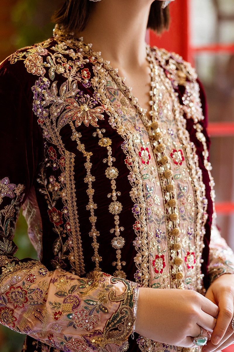 Mushq | Deja Vu Velvet | Sentimental Journey - Designer Dress with Intricate embroidery and embellishments. Shop elegent wedding dress at Maria Faisal.