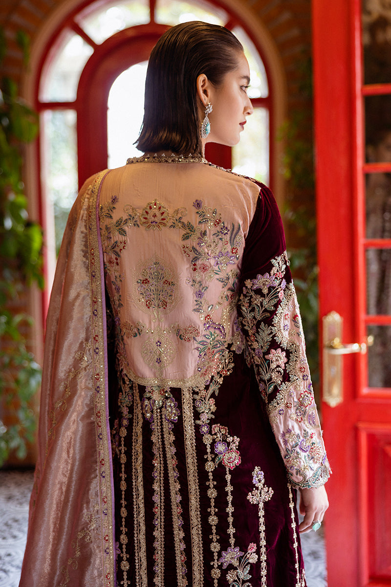 Mushq | Deja Vu Velvet | Sentimental Journey - Designer Dress with Intricate embroidery and embellishments. Shop elegent wedding dress at Maria Faisal.