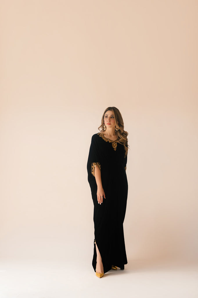 Sammy K | Velvet Festive Edit | Black Velvet Caftan - Ladies Clothes - Maria Faisal