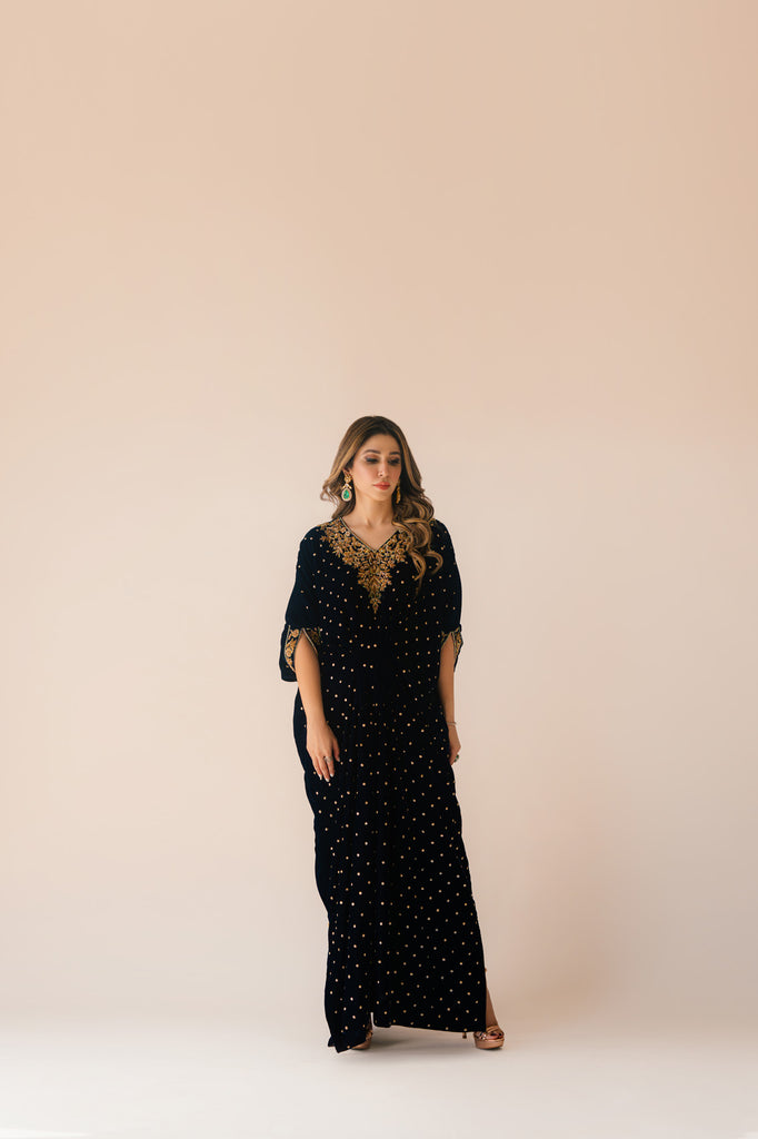 Sammy K | Velvet Festive Edit | Navy Blue Caftan - Ladies Clothes - Maria Faisal