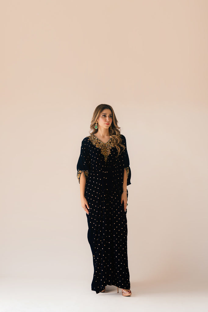 Sammy K | Velvet Festive Edit | Navy Blue Caftan - Ladies Clothes - Maria Faisal