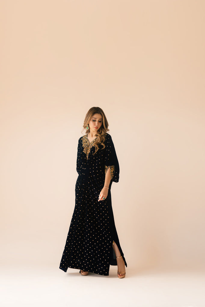 Sammy K | Velvet Festive Edit | Navy Blue Caftan - Ladies Clothes - Maria Faisal