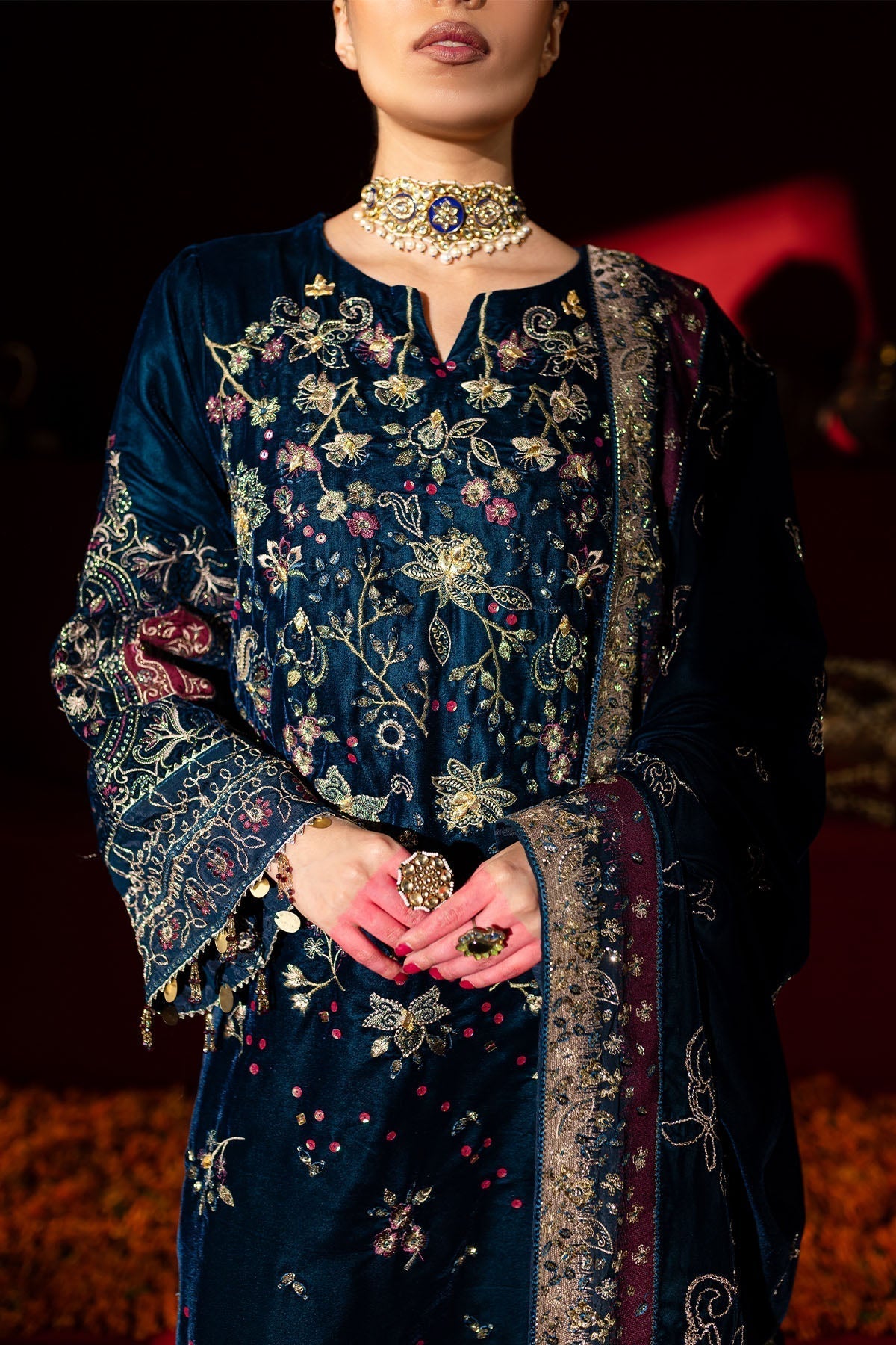 Nureh | Maya Velvet |  NW-90 - Designer Dress with Intricate embroidery and embellishments. Shop elegent wedding dress at Maria Faisal.