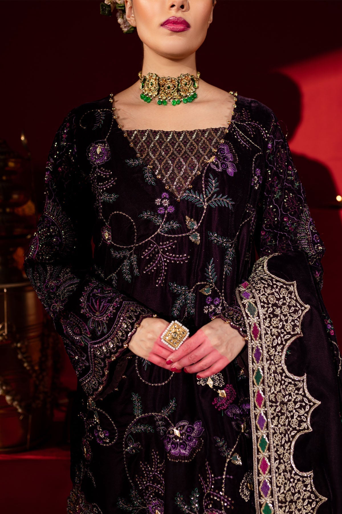 Nureh | Maya Velvet |  NW-91 - Designer Dress with Intricate embroidery and embellishments. Shop elegent wedding dress at Maria Faisal.