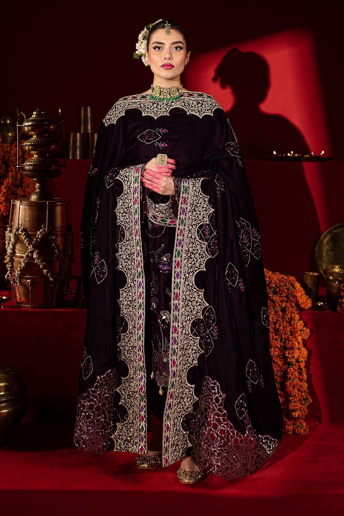 Nureh | Maya Velvet |  NW-91 - Designer Dress with Intricate embroidery and embellishments. Shop elegent wedding dress at Maria Faisal.