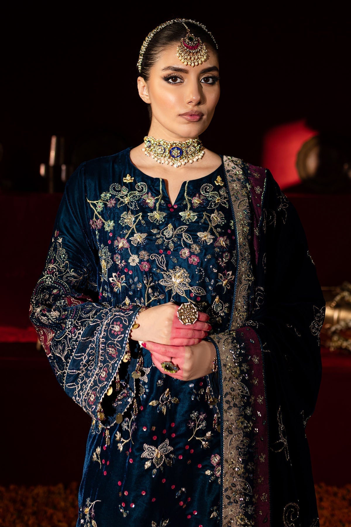 Nureh | Maya Velvet |  NW-90 - Designer Dress with Intricate embroidery and embellishments. Shop elegent wedding dress at Maria Faisal.