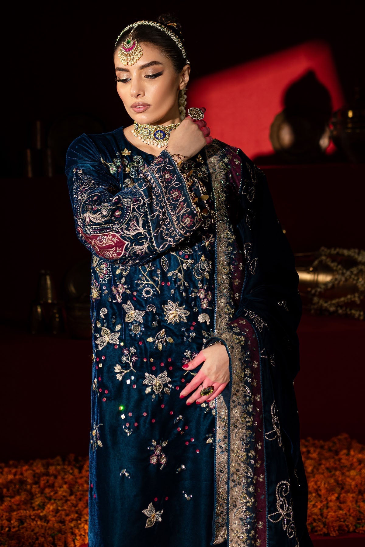 Nureh | Maya Velvet |  NW-90 - Designer Dress with Intricate embroidery and embellishments. Shop elegent wedding dress at Maria Faisal.