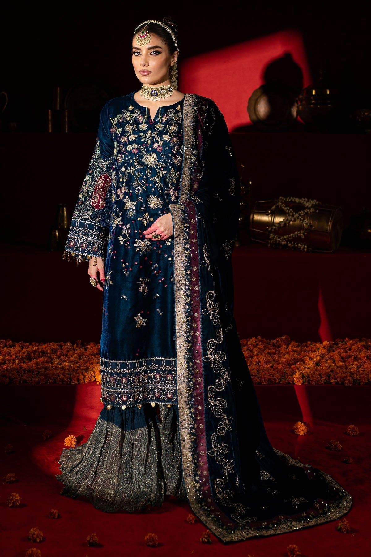 Nureh | Maya Velvet |  NW-90 - Designer Dress with Intricate embroidery and embellishments. Shop elegent wedding dress at Maria Faisal.
