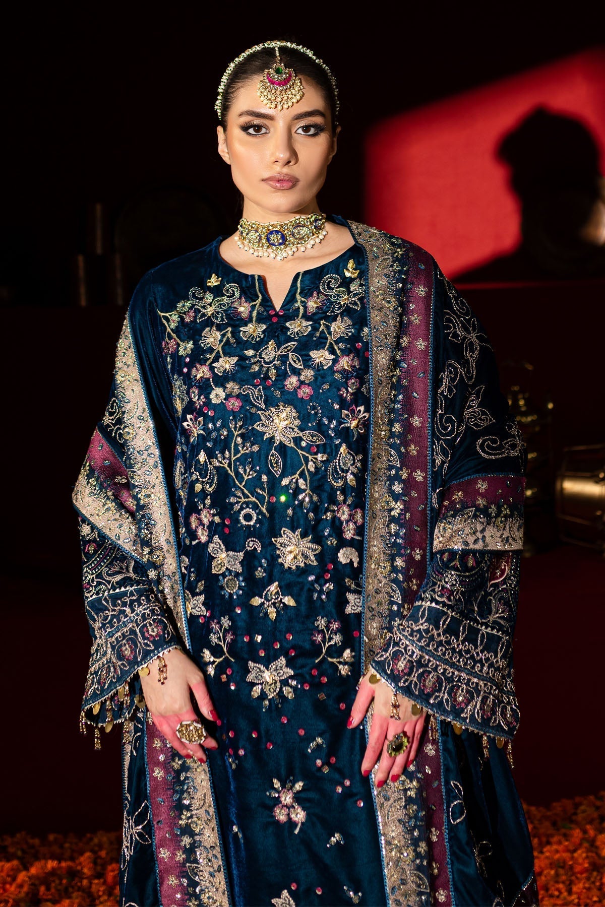 Nureh | Maya Velvet |  NW-90 - Designer Dress with Intricate embroidery and embellishments. Shop elegent wedding dress at Maria Faisal.