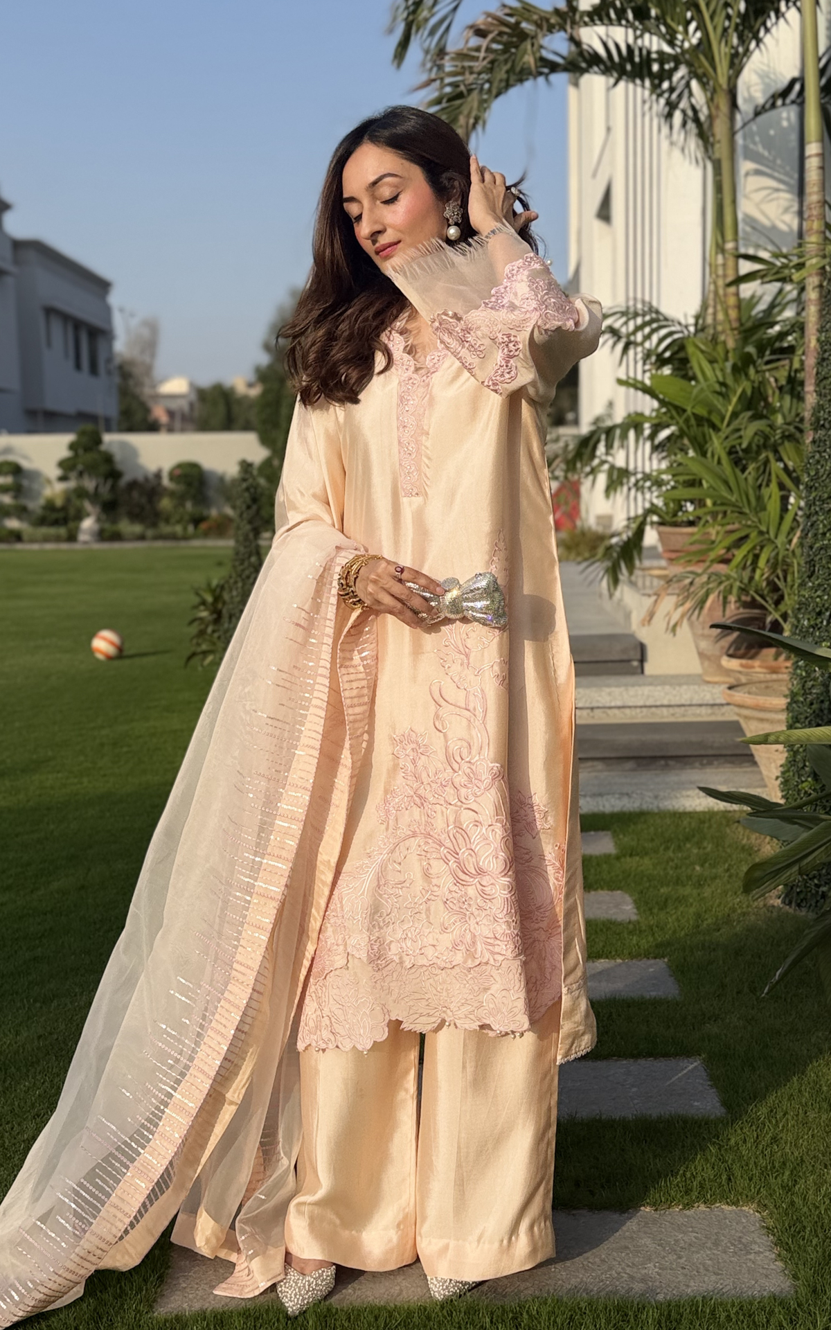 Asifa and Nabeel | Silk Edit 26 | Peach Nectar - Luxury Dress - available at Maria Faisal in UK and USA.