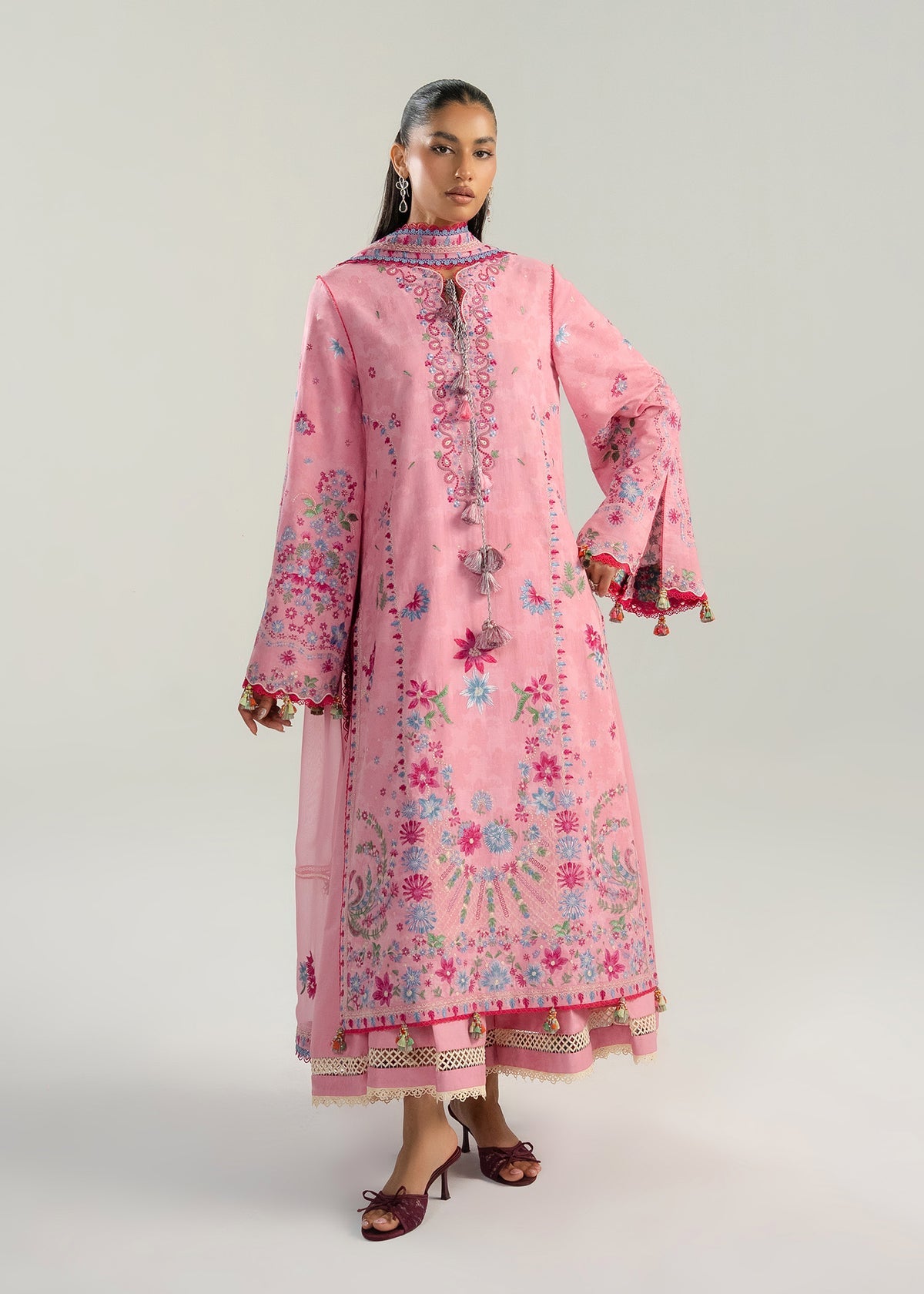 Hussain Rehar | Zan SS26 | Pembe - Luxury Dress - available at Maria Faisal in UK and USA.