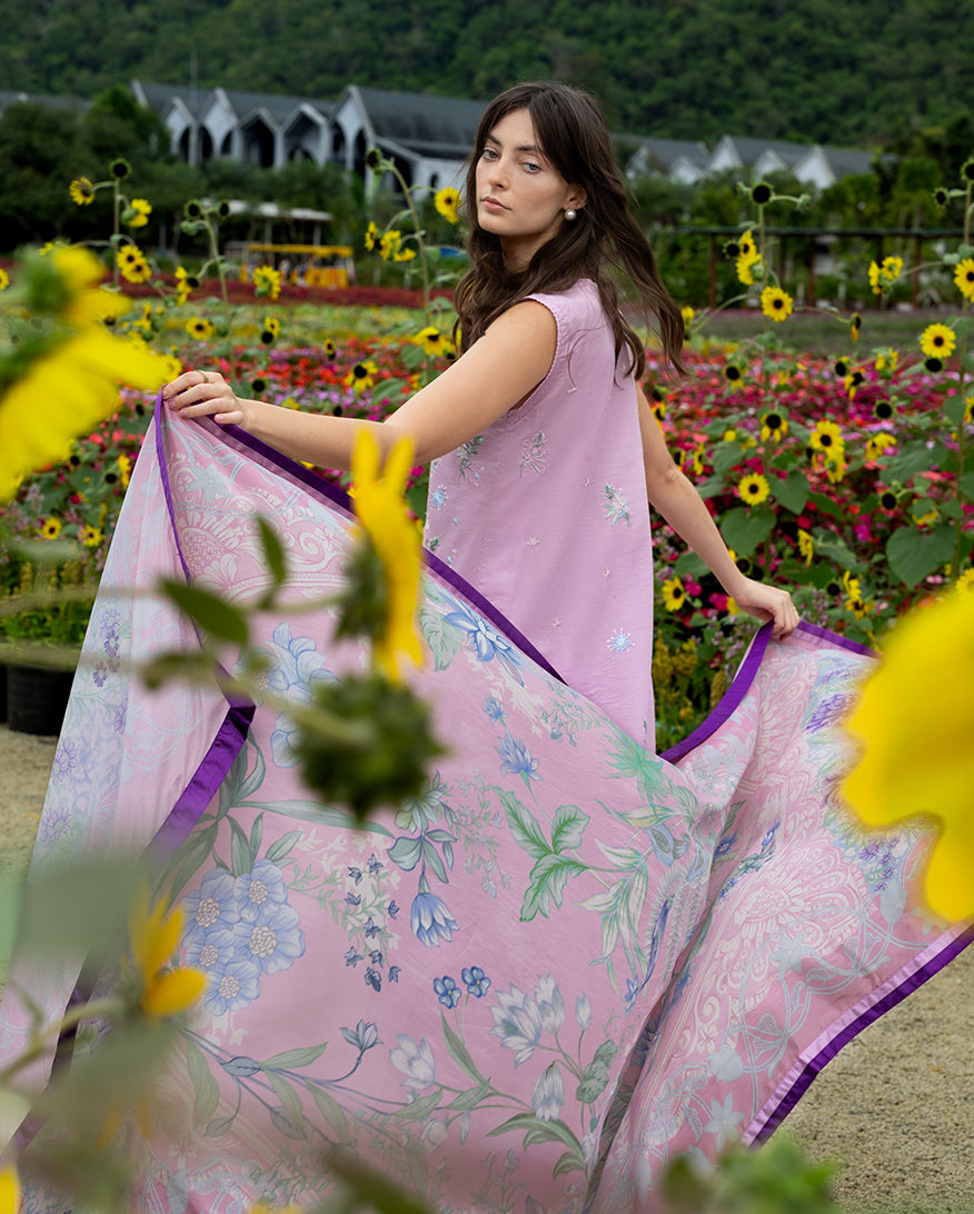 Mushq | The Secret Garden Lawn | Peony Glow - Luxury Dress - available at Maria Faisal in UK and USA.