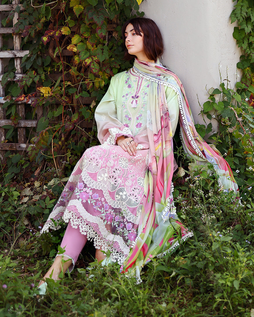 Mushq | Solace Ombre Chikankari | Petal Pull - Luxury Dress - available at Maria Faisal in UK and USA.