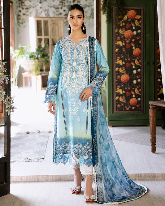 Roheenaz | Flora Printed Lawn | Azure - Ladies Clothes 