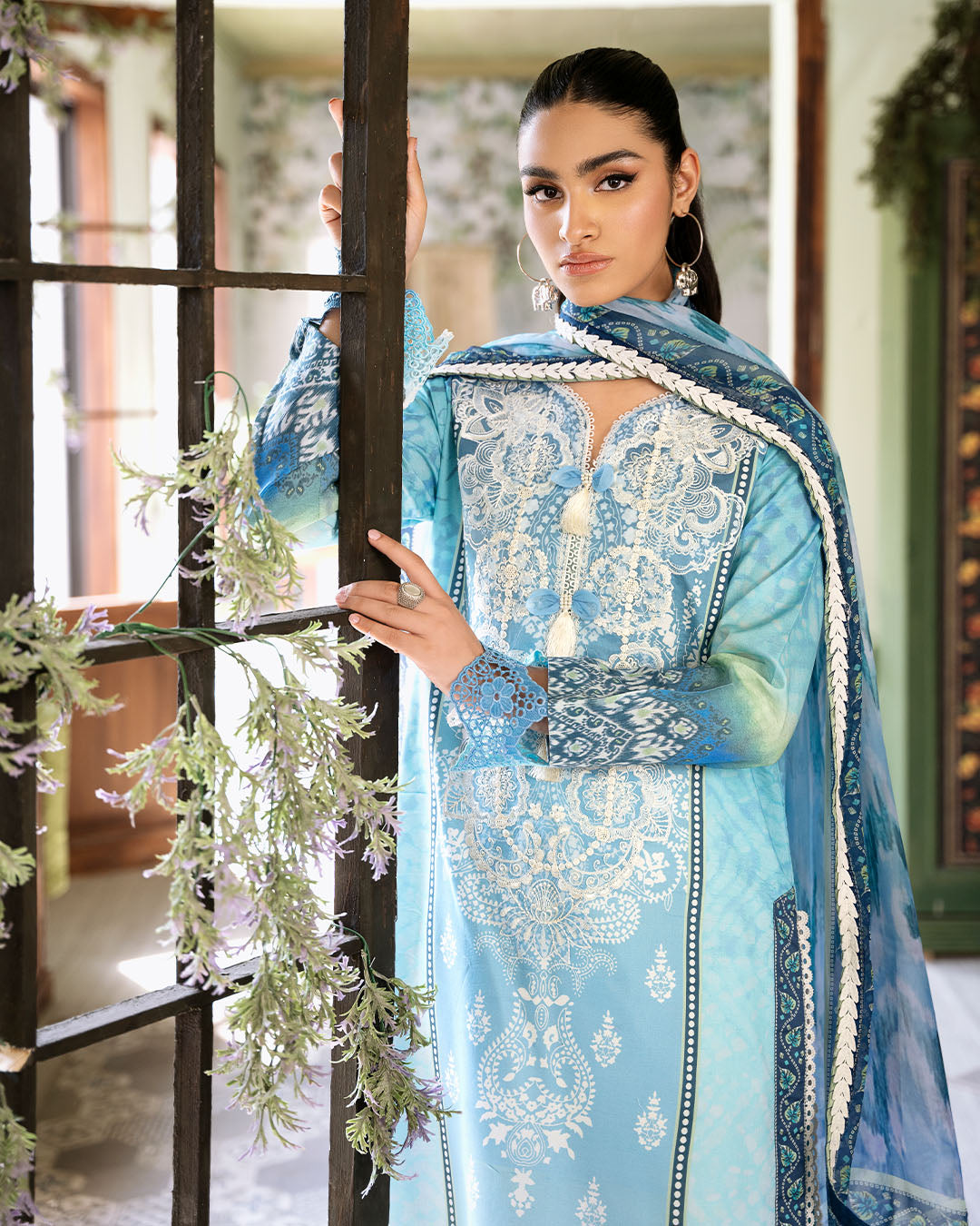 Roheenaz | Flora Printed Lawn | Azure - Ladies Clothes 