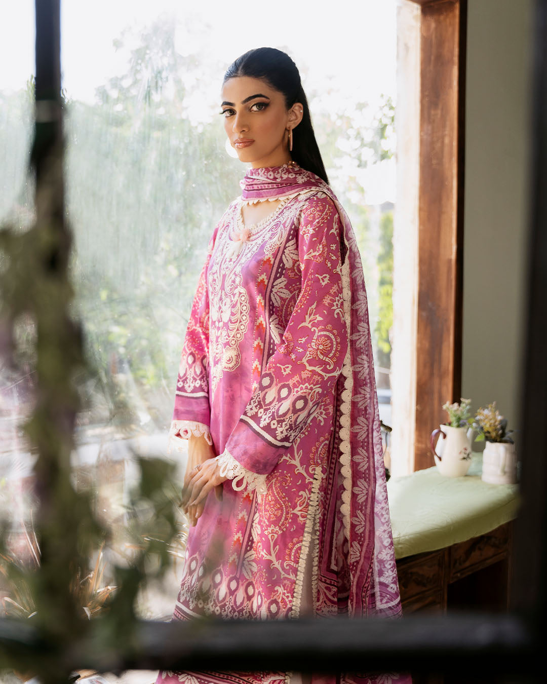 Roheenaz | Flora Printed Lawn | Amaranth - Ladies Clothes 