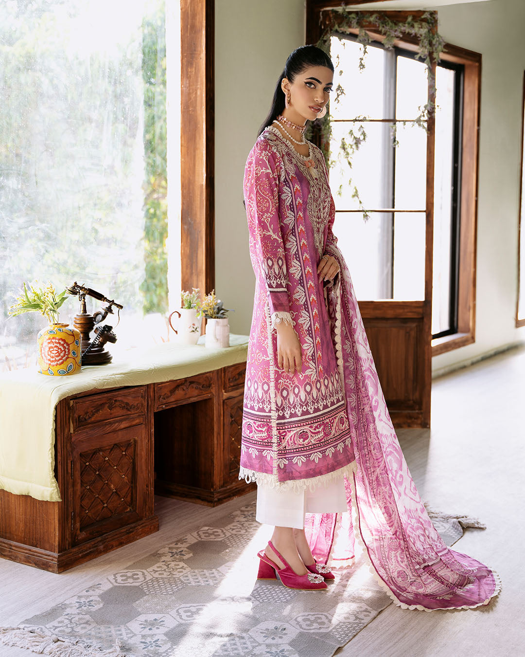 Roheenaz | Flora Printed Lawn | Amaranth - Ladies Clothes 