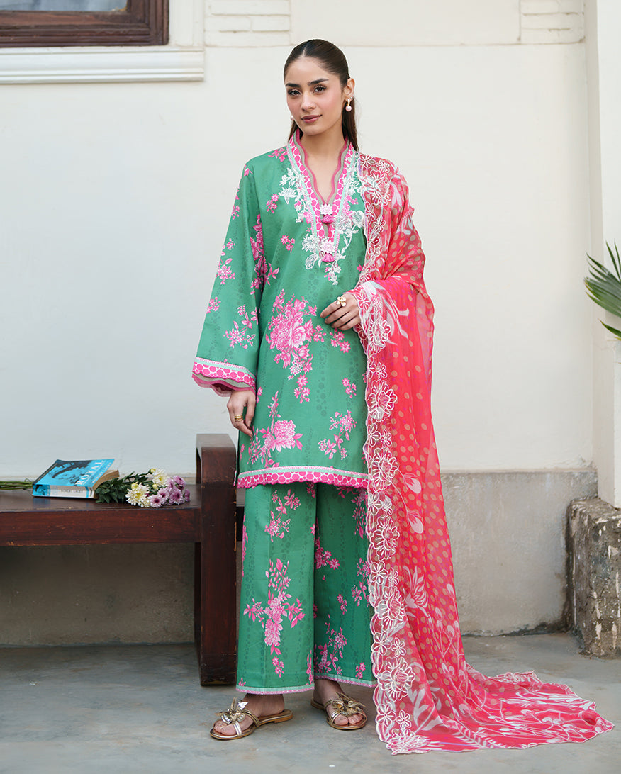 Roheenaz | Whispered Florals | Rose Mist - Casual Dress - available at Maria Faisal in UK and USA.