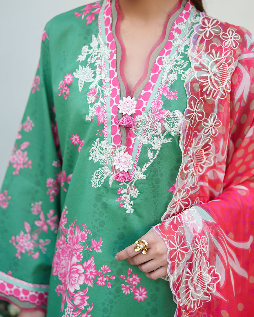 Roheenaz | Whispered Florals | Rose Mist - Casual Dress - available at Maria Faisal in UK and USA.
