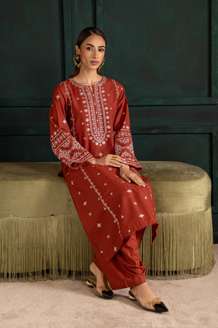 Batik | Winter 25 | Rusty Dusty - Casual Dress - available at Maria Faisal in UK and USA.